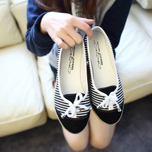 2014 Striped bow canvas casual shoes pedals Naval women flat shoes red and blue color free