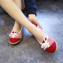 2014 Striped bow canvas casual shoes pedals Naval women flat shoes red and blue color free