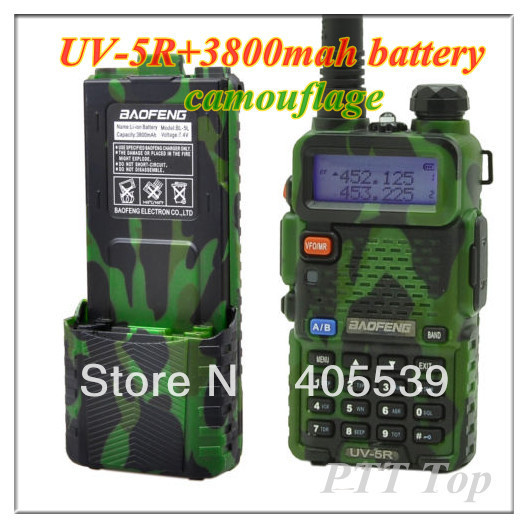 Free shipping two way radio Baofeng UV 5R with long Li ion battery 3800mah camouflage Dual