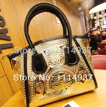 Free shipping Luxury 2014 fashion metal color cutout sculpture handbag gold silver women’s handbag messenger bag
