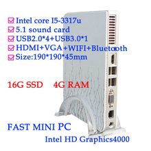 FAST MINI PC HDMI+VGA+bluetooth+WIFI THIN CLIENT MINI PCS intel I5-3317u  dual core 1.7GHz four channel 4G RAM 16G SSD