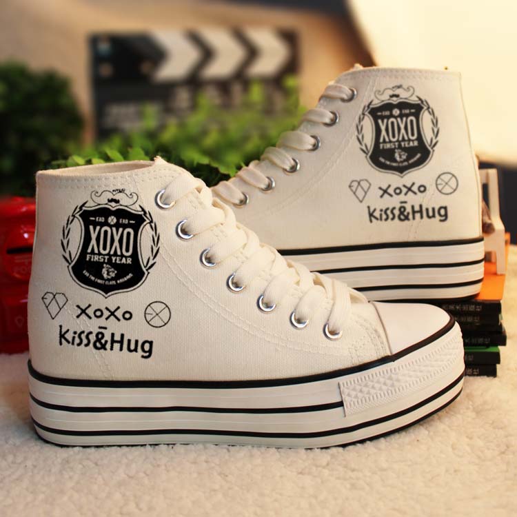 Sign of exo 2014 New high platform hand painted canvas shoes women sneakers graffiti shoes height