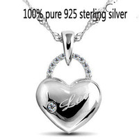Wholesale genuine 925 sterling silver crystal fashion heart pendant necklace wedding jewelry for women 4H294