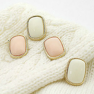 Brief bordered pink rectangle stud earring jewelry wholesale F125 F126