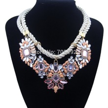 2014 New Design Brand Luxurious Flower Pendants Rope chain Choker Statement Necklace for Women