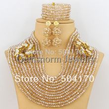 2014 New Champagne African Beads Jewelry Set 24k Gold Plated Arabic Bridal Jewelry Sets Free Shipping