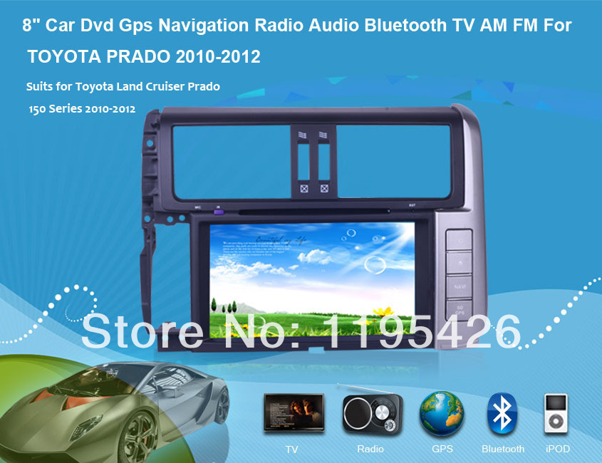 8 Car Dvd Gps Navigation Radio Audio Bluetooth TV AM FM Vehicle Navigation For TOYOTA PRADO