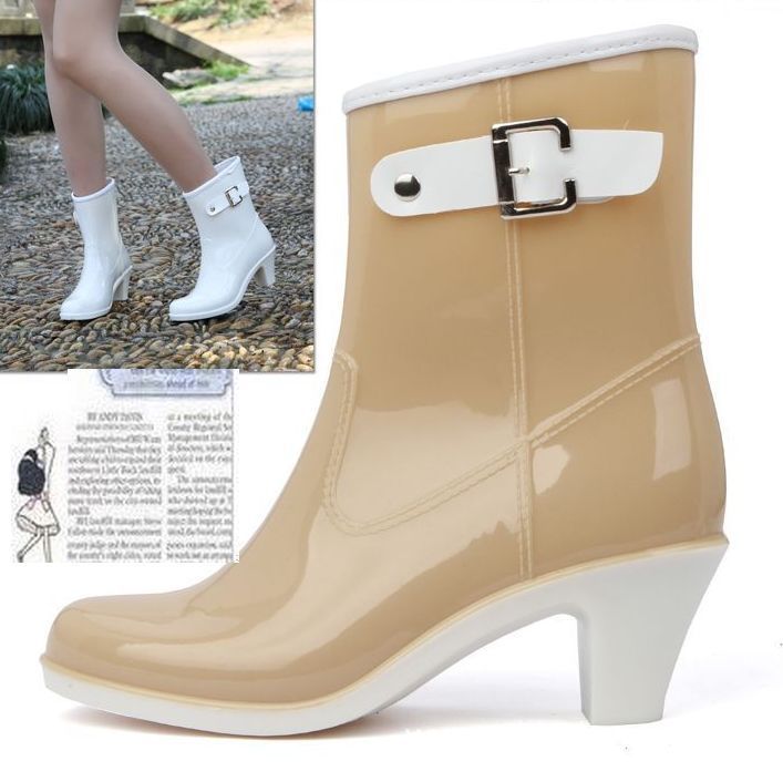 Free shipping 2014 spring summer Women Boots high heel ankle Rain Boots slip on shoes Rainboots