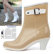 Free shipping/2014 spring summer Women Boots high heel ankle Rain Boots slip on shoes Rainboots Rainshoes 3 colors plus size