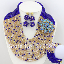 Wonderful African Beads Jewelry Set 12 Rows Wedding Necklace Set Fashion Crystal Necklace Bracelet Earrings Free