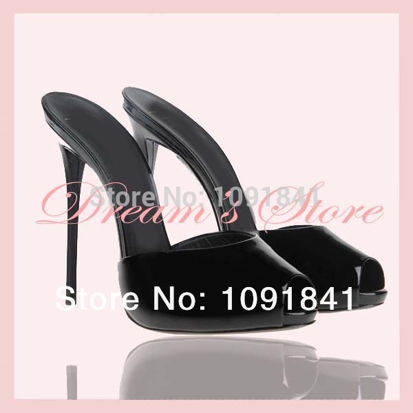 Free Shipping Balck pep toe patent leather high heel sandals