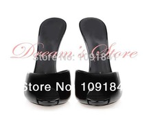 Free Shipping Balck pep toe patent leather high heel sandals