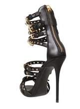 Free Shipping New Black Genuine Leather With Buckle Sandals For Women Brand Cross Strap High Heels