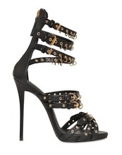 Free Shipping New Black Genuine Leather With Buckle Sandals For Women Brand Cross Strap High Heels