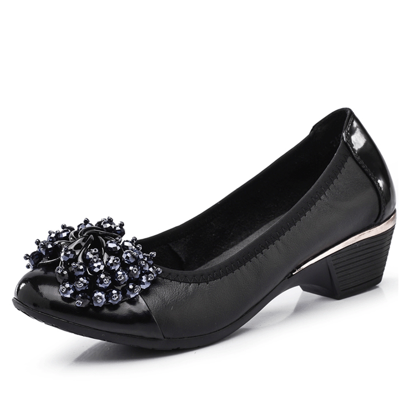Single shoes female genuine leather wedges shoes work 2014 spring and autumn black leather shoes plus