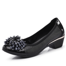 Single shoes female genuine leather wedges shoes work 2014 spring and autumn black leather shoes plus size women’s shoes
