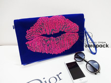 Luxury velvet sexy Lip Clutch cross body women handbag Purse IT Party BAG Wristlet