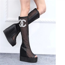 new 2014 2014 spring and summer open toe boots cutout mesh summer boots wedges sandals diamond cool boots