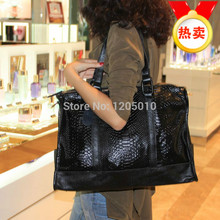 Fashion black serpentine pattern genuine leather female bags fashion one shoulder cross-body women’s casual genuine leather big