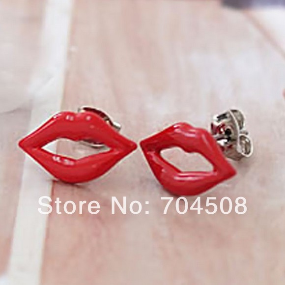 FD420 Cute Sweet Lolita Women Girl Princess Queen Red Honey Lip Studs Earrings