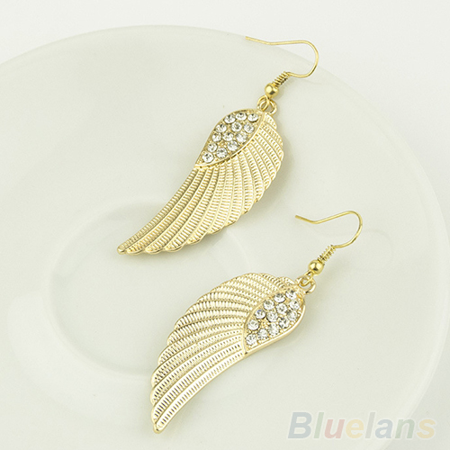 Women s Hot New Fashion Rhinestone Angel Wings Earrings Silver Gold 1N4O