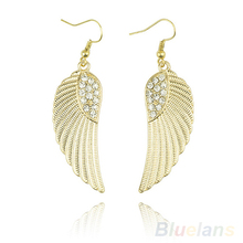 Women s Hot New Fashion Rhinestone Angel Wings Earrings Silver Gold 1N4O