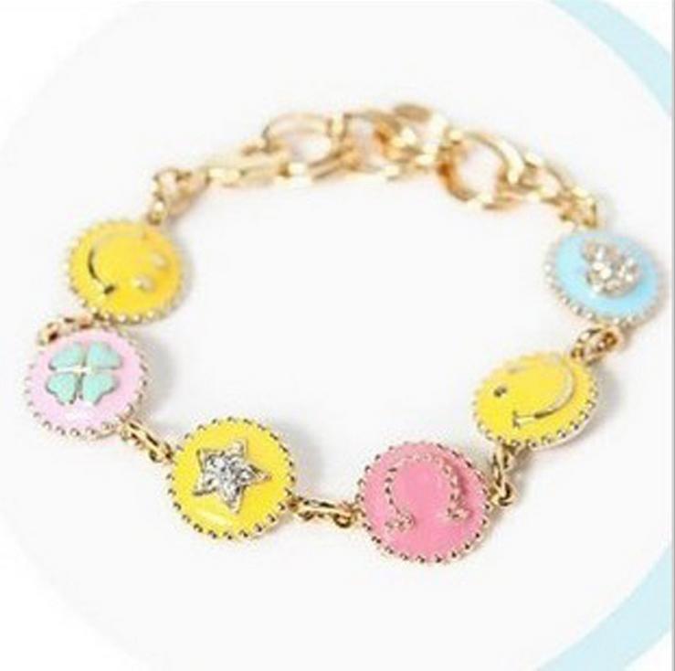 Pulseira Top Fashion 2014 New Bijouterie Bracelet Walnut Beautiful Candy Color Summer Paint Smiley Honey Bracelets