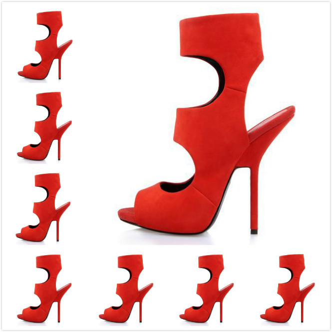 Free Shipping Cheap Wholesale Women s Red Suede High Heel Pumps Ankle Zip Boots Ladies Design