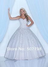 2014White Strapless Lace Tulle ball Quinceanera Dress Full Length Prom Gown