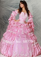 2014LIGHT Pink Strapless TAFFETA BALL princess Quinceanera Dresses Lace Prom GOWN WITH SLEEVES