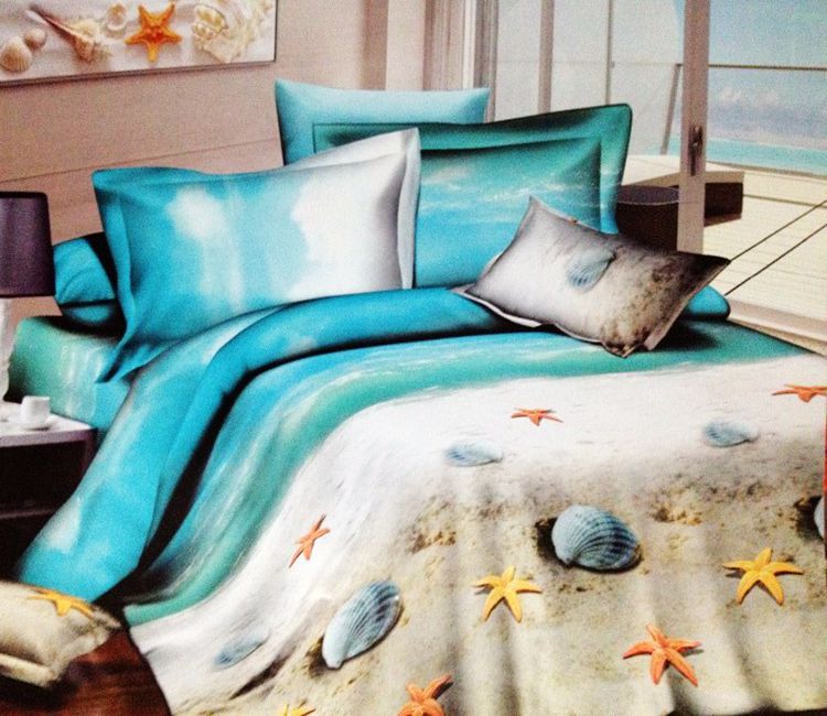 Ocean Seashells Sandy Beach Bedding Set Queen Size Duvet Cover Set Bed ...