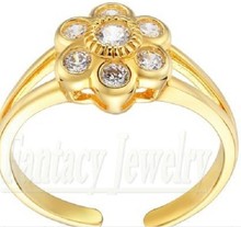 Vintage Floral Toe Ring,Genuine 9K Yellow Gold 0.56 ct.tw. Round-Cut NSCD Synthetic Diamond,Summer Fashion Embellished Ring