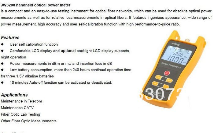 10pcs lot New Telecommunication Equipment Optical fiber Power Meters Tester JW3208A Laser Fiber Optic Tool Tester