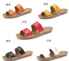 2014 summer genuine leather beach slippers for men and women