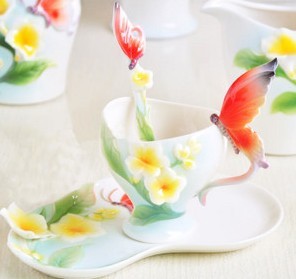3Pcs Joyful Butterfly Franz Porcelain Coffee Tea set Cup saucer Spoon Set Safe mail packing