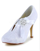 White Rhinestone Round Toe Silk And Satin Bridal Pumps