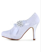 White Rhinestone Round Toe Silk And Satin Bridal Pumps