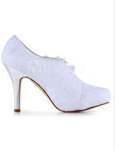 White Rhinestone Round Toe Silk And Satin Bridal Pumps