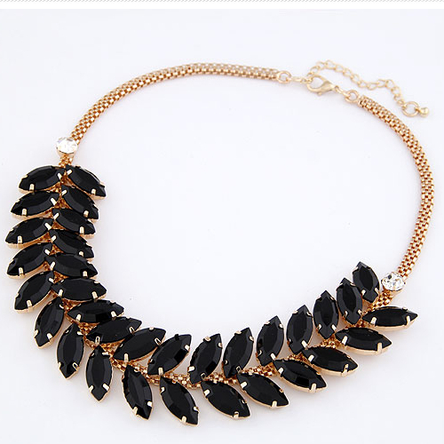 2014 summer new western fashion design elegant foliage gem rhinestone necklace choker jewelry for women black