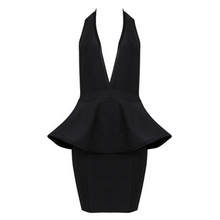 Hot Sexy Women fashion refulles Deep V sleeveless soff the shoulder girl club party dresses Black