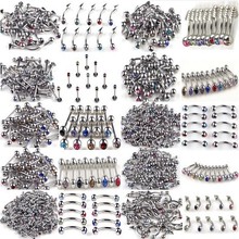 100pcs 10styles Wholesale Body Jewelry Mix Lots Belly Tongue Lip Crystal Piercings Stainless Steel  free shipping