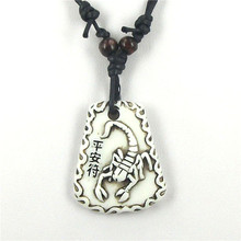 Tibetan white Yak bone carving Crescent Scorpion totem pendant supporter talismans necklace Jewelry free shipping