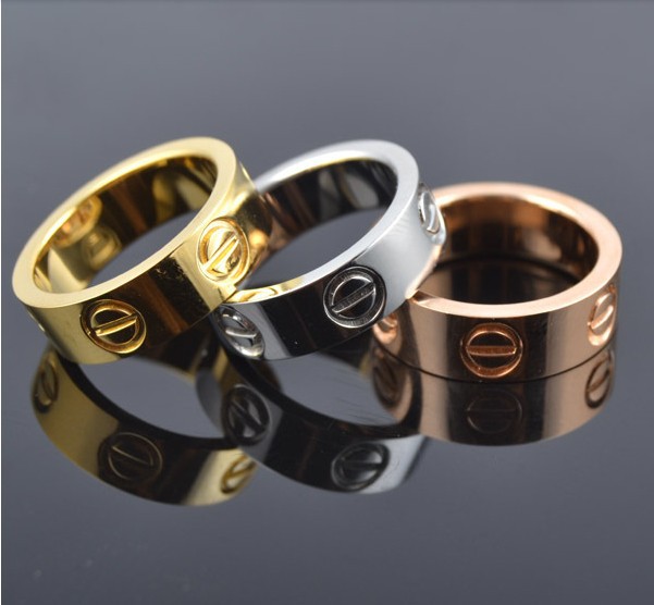 Famous brand 6mm screw lovers gold rings men women 24K Gold filled 316L Titanium Steel Yellow