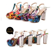 2014 summer women multicolour buckle T open toe shoe platform pumps sandals heel 10.5cm