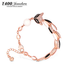 T400 Party gifts fashion lovely animal stone charm bracelet made with natural rose quartz austria crystal