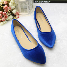 Corduroy flat bottom single shoes fashion pointed toe flat heel shoes women’s navy blue rose black shallow mouth shoes low-top
