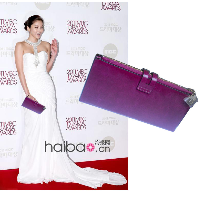NEW 2014 Women brand long style leather fold zipper snaps oil wax leather clutch wallet phones
