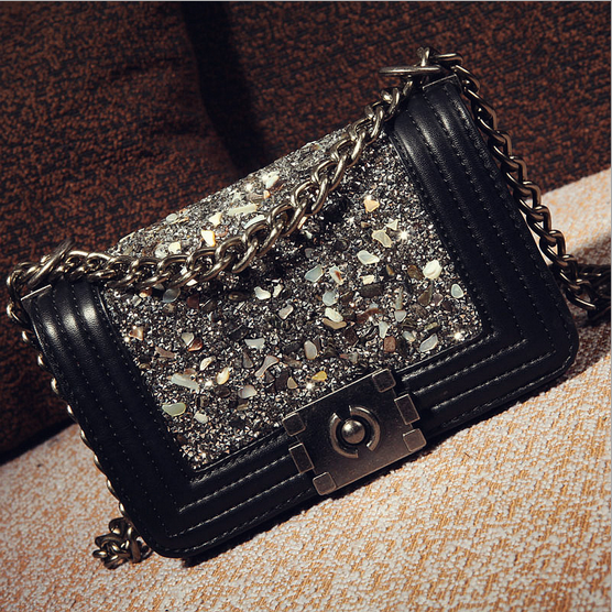 Special Offer women messenger bags Rhinestone Rivet design chain PU leather handbag Shoulder Bag channelled women