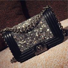 Special Offer!women messenger bags Rhinestone Rivet design chain PU leather handbag Shoulder Bag channel style women chain bags