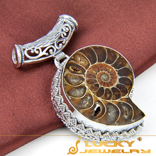 Free Shipping — 2014 New Arrival 925 Silver Exotic Handmade Vintage Jewelry Ammonite Fossil Pendants For weddings events P1076